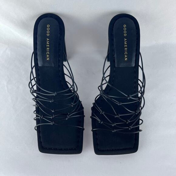 Good American Women's Size 8 Caged Black Velvet Heel Square Toe - Picture 3 of 10